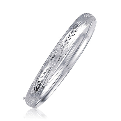 Brazalete Clásico Floral Tallado en Oro Blanco de 14k (6.0mm)