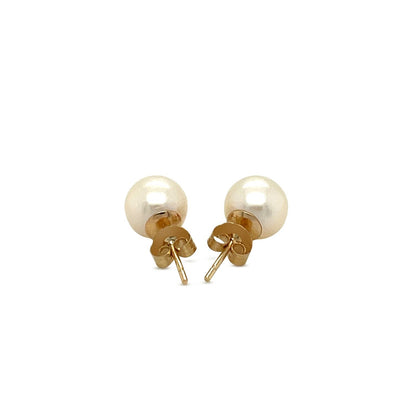 Pendientes de botón de oro amarillo de 14 quilates con perlas cultivadas de agua dulce blancas (7,0 mm)