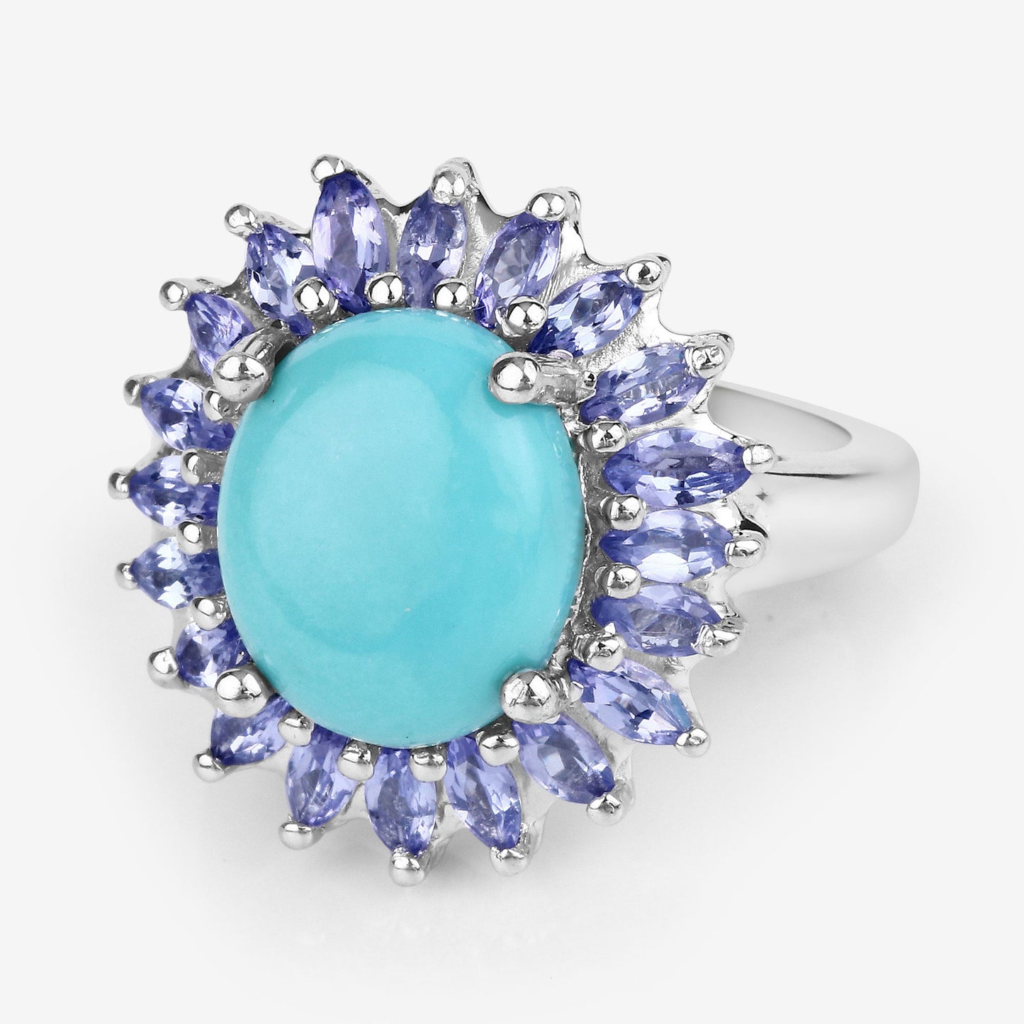 Anillo de plata de ley .925 con larimar y tanzanita genuinos de 6.10 quilates
