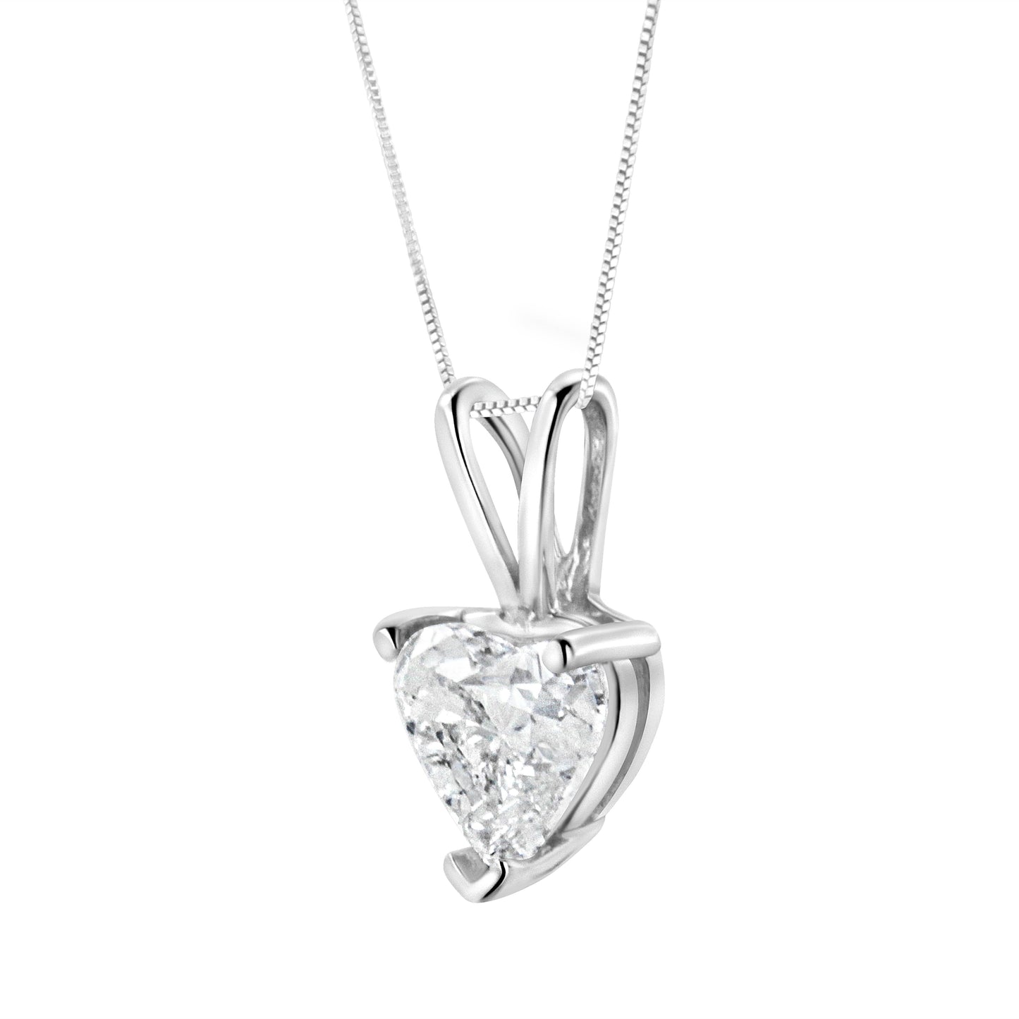 Collar con colgante de oro blanco de 14K y 1/5 Cttw, diamante solitario en forma de corazón con 3 garras, creado en laboratorio, 18" (Color F-G, Claridad VS2-SI1)