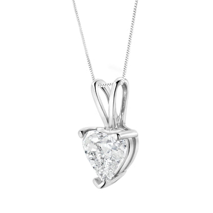 Collar con colgante de oro blanco de 14K y 1/5 Cttw, diamante solitario en forma de corazón con 3 garras, creado en laboratorio, 18" (Color F-G, Claridad VS2-SI1)