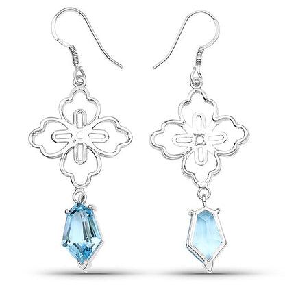 Pendientes de plata de ley .925 con topacio azul suizo auténtico de 12,82 quilates