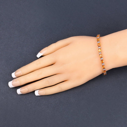 Pulsera de zafiro naranja genuino de 12,33 quilates y diamantes blancos de oro amarillo de 14 quilates