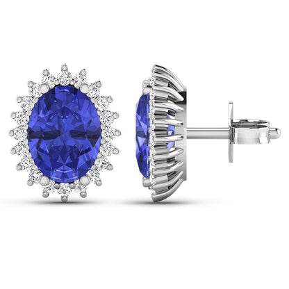 Pendientes de oro blanco de 14 quilates con tanzanita auténtica de 2,56 quilates y diamantes blancos