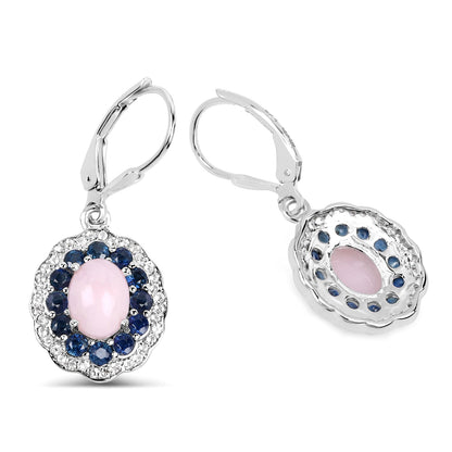 Pendientes de plata de ley .925 con ópalo auténtico de 4.00 quilates, zafiro rosa, azul y topacio blanco