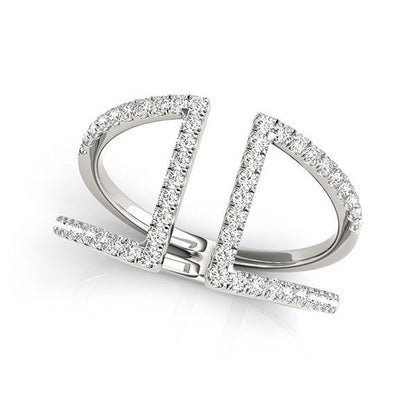 Anillo de oro blanco de 14 quilates de doble banda abierta con diamantes (1/2 quilate en total)