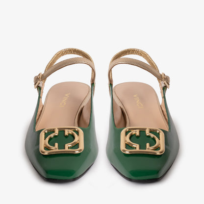 The Rosalinda Green Patent Leather Women Flat Slingback Sandal