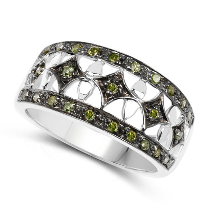 0.32 Carat Genuine Green Diamond .925 Sterling Silver Ring