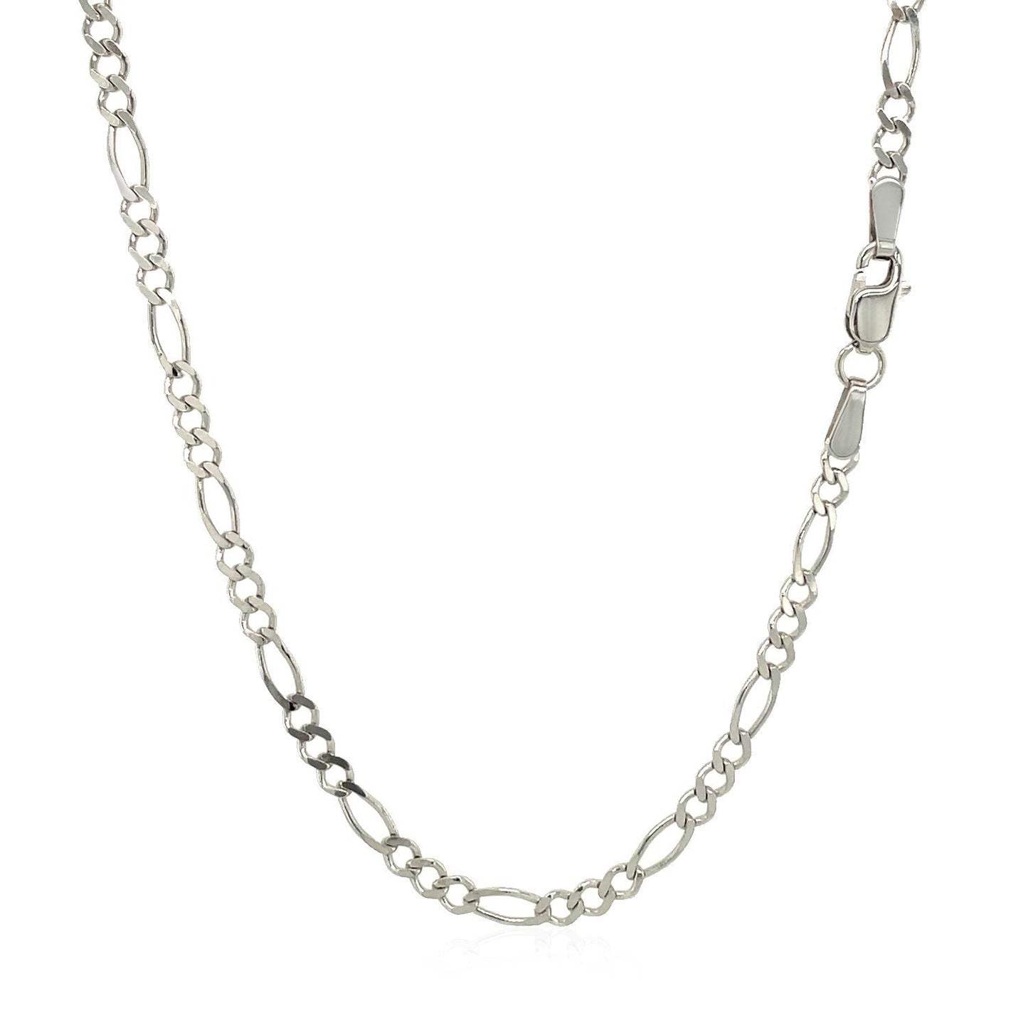 Cadena Figaro sólida de oro blanco de 14k y 2.6mm