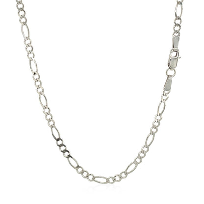 Cadena Figaro sólida de oro blanco de 14k y 2.6mm