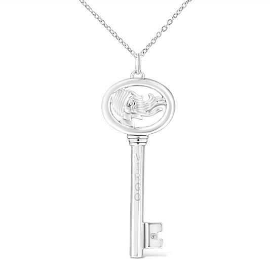 Collar con colgante de plata de ley .925 con diseño de clave del Zodíaco Virgo con acento de diamante de 18" (color K-L, claridad I1-I2)