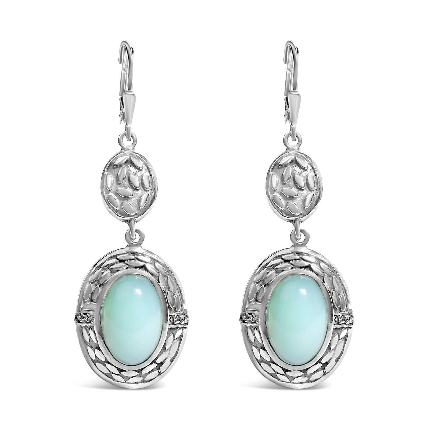 Pendientes colgantes de plata de ley .925 con calcedonia y acento de diamante (color K-L, claridad I1-I2)