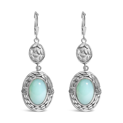 Pendientes colgantes de plata de ley .925 con calcedonia y acento de diamante (color K-L, claridad I1-I2)