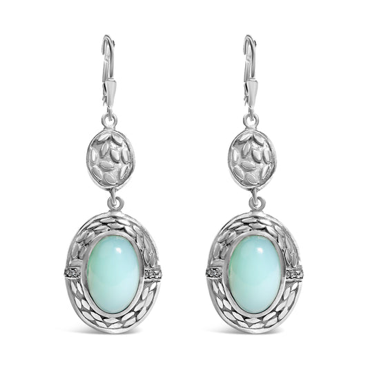 Pendientes colgantes de plata de ley .925 con calcedonia y acento de diamante (color K-L, claridad I1-I2)