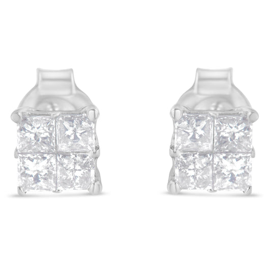 Pendientes de oro blanco de 10 quilates con diamantes (3/4 quilates en total, color H-I, claridad SI2-I1)