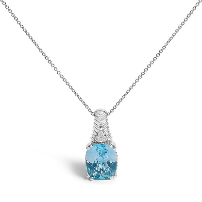 Collar con colgante de topacio azul y acento de diamante texturizado de plata de ley .925 - 18 pulgadas