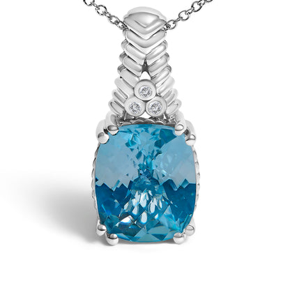 Collar con colgante de topacio azul y acento de diamante texturizado de plata de ley .925 - 18 pulgadas