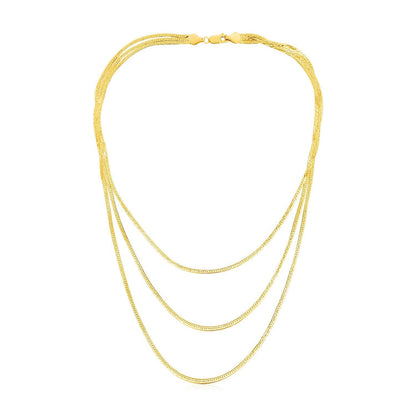 Collar de cadena de espiga de tres hilos de oro amarillo de 14k
