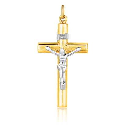 Colgante de cruz de oro de dos tonos de 14k