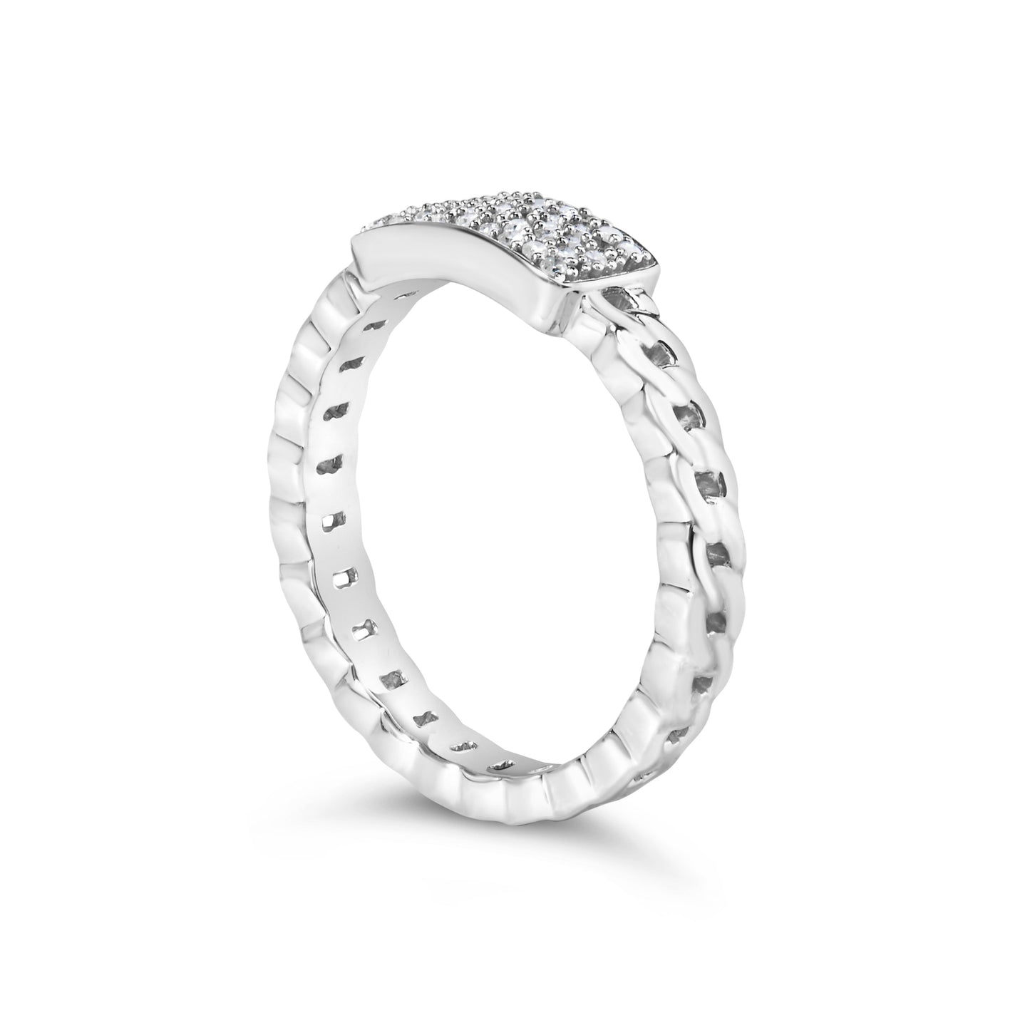 Anillo de plata de ley 925 con 1/5 Cttw de diamante, de identificación y banda de eslabones cubanos (color I-J, claridad I2-I3) - Talla de anillo 6