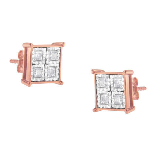 Pendientes de Tuerca de Diamantes Compuestos de Plata Esterlina con Baño de Oro Rosa (3/4 quilates en total, color J-K, claridad I1-I2)