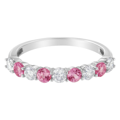 Anillo de oro blanco de 10 qt con diamantes de 0,5 qt y zafiro azul creado de 3 mm (H-I, I1-I2) - Talla 7