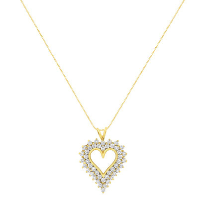 Collar con colgante en forma de corazón de racimo de diamantes redondos de oro amarillo de 14K y plata esterlina .925 de 4 quilates (Color K-L, Claridad I1-I2)
