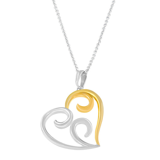 Collar con colgante de cadena veneciana de 45 cm con corazón abierto y espirales en oro amarillo de 10K sobre plata de ley .925