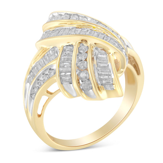 Anillo de cóctel de diamantes de oro amarillo de 10 quilates (1,2 quilates en total, color I-J, claridad I2-I3) - Talla 8