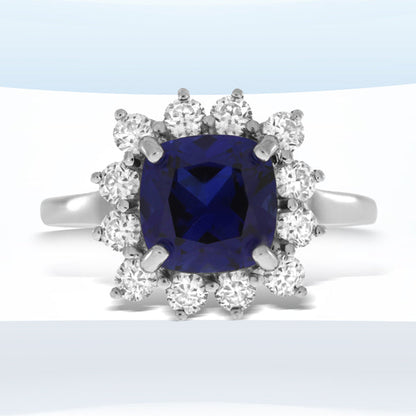 Anillo de zafiro y moissanita de plata esterlina