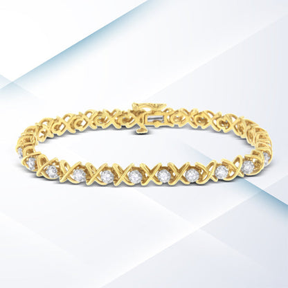 Pulsera de eslabones con diamantes de 1 quilate de peso total (claridad J-K, color I1-I2) de plata de ley chapada en oro amarillo de 10 quilates - Talla 7"