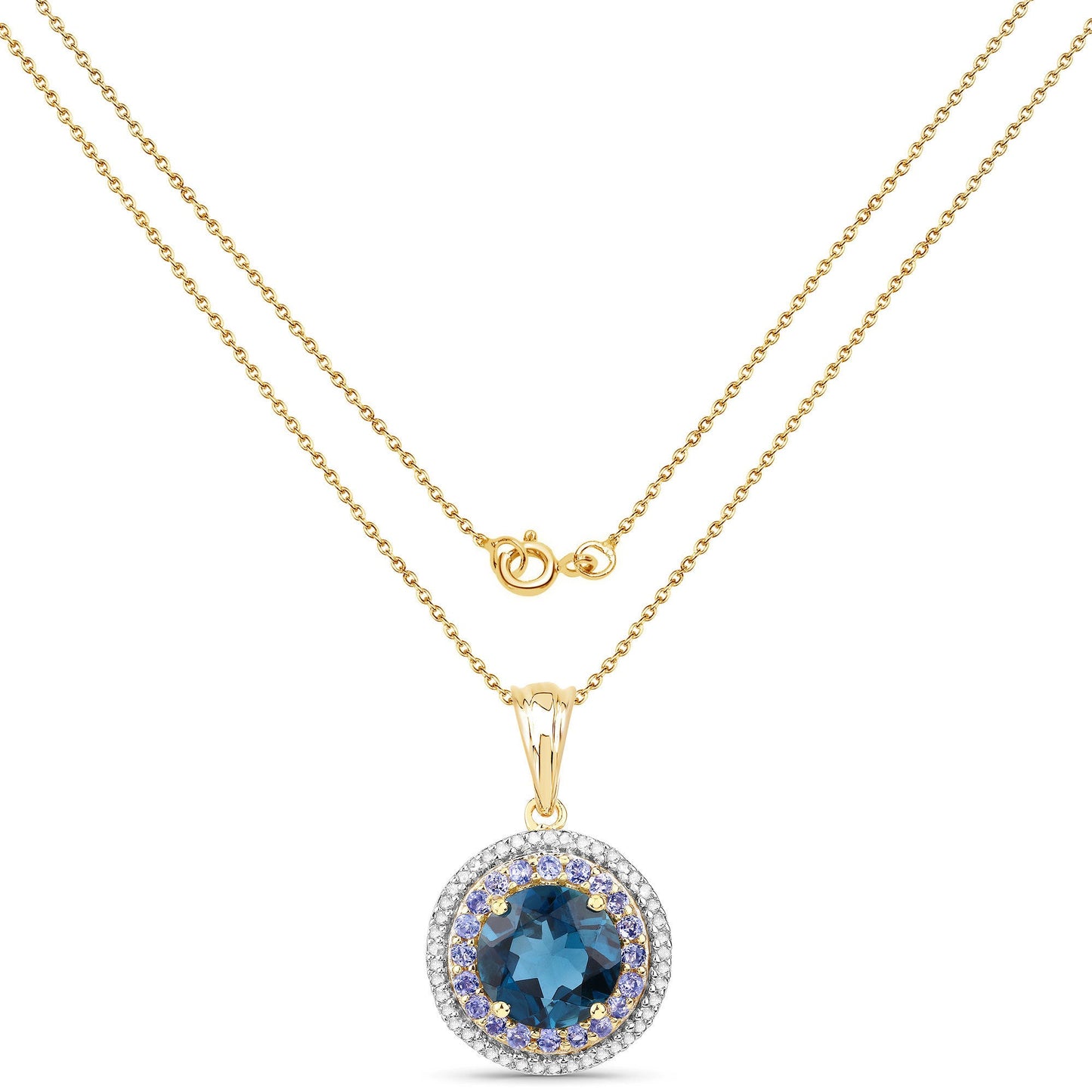 Colgante de plata de ley .925 con topacio azul de Londres, tanzanita y topacio blanco genuinos de 5.10 quilates