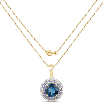 Colgante de plata de ley .925 con topacio azul de Londres, tanzanita y topacio blanco genuinos de 5.10 quilates