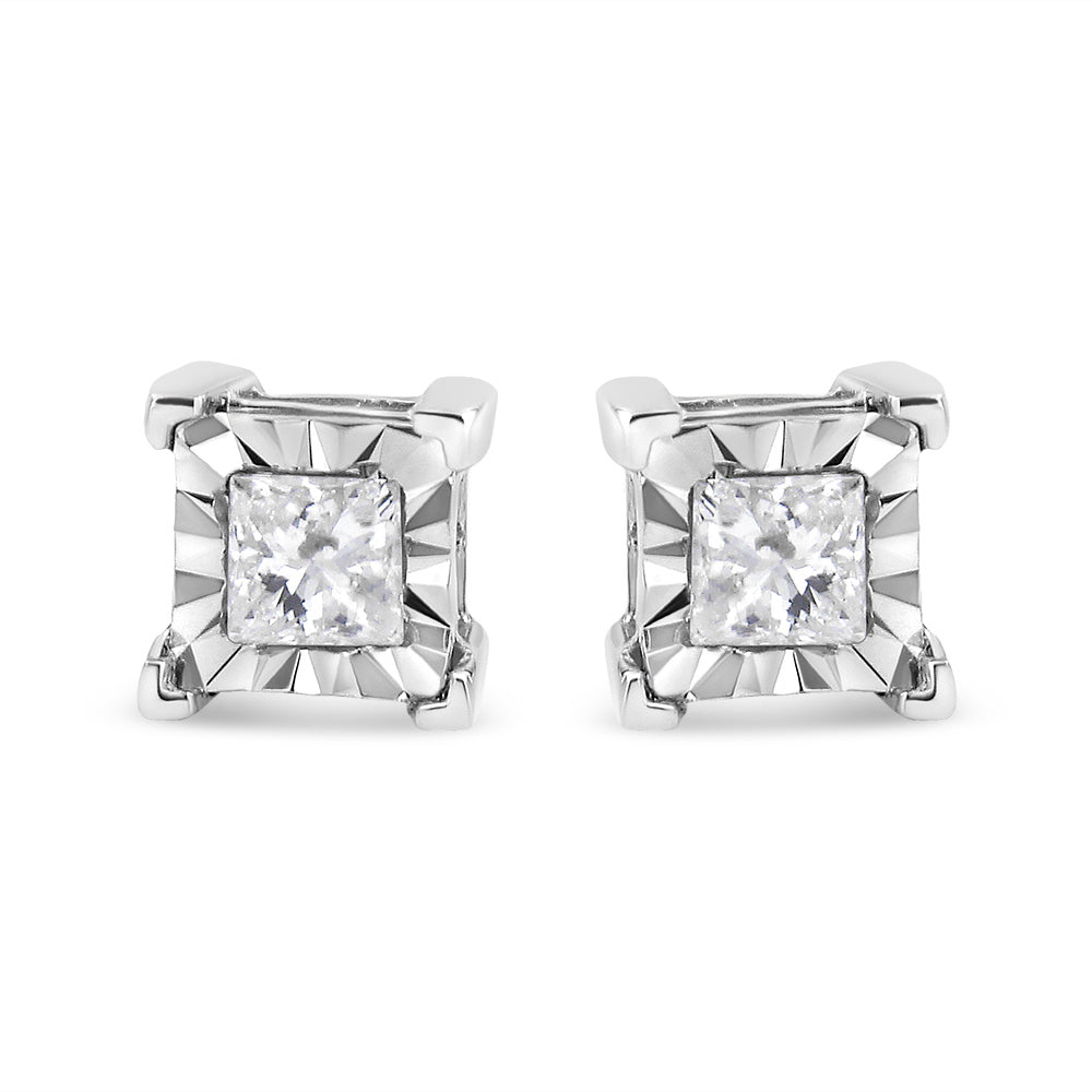 Aretes de oro blanco de 18 quilates, engaste de diamantes solitarios de corte princesa de 0,50 quilates (color H-I, claridad SI2-I1)