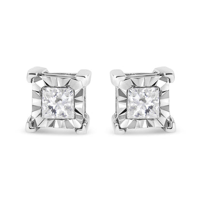 Aretes de oro blanco de 18 quilates, engaste de diamantes solitarios de corte princesa de 0,50 quilates (color H-I, claridad SI2-I1)