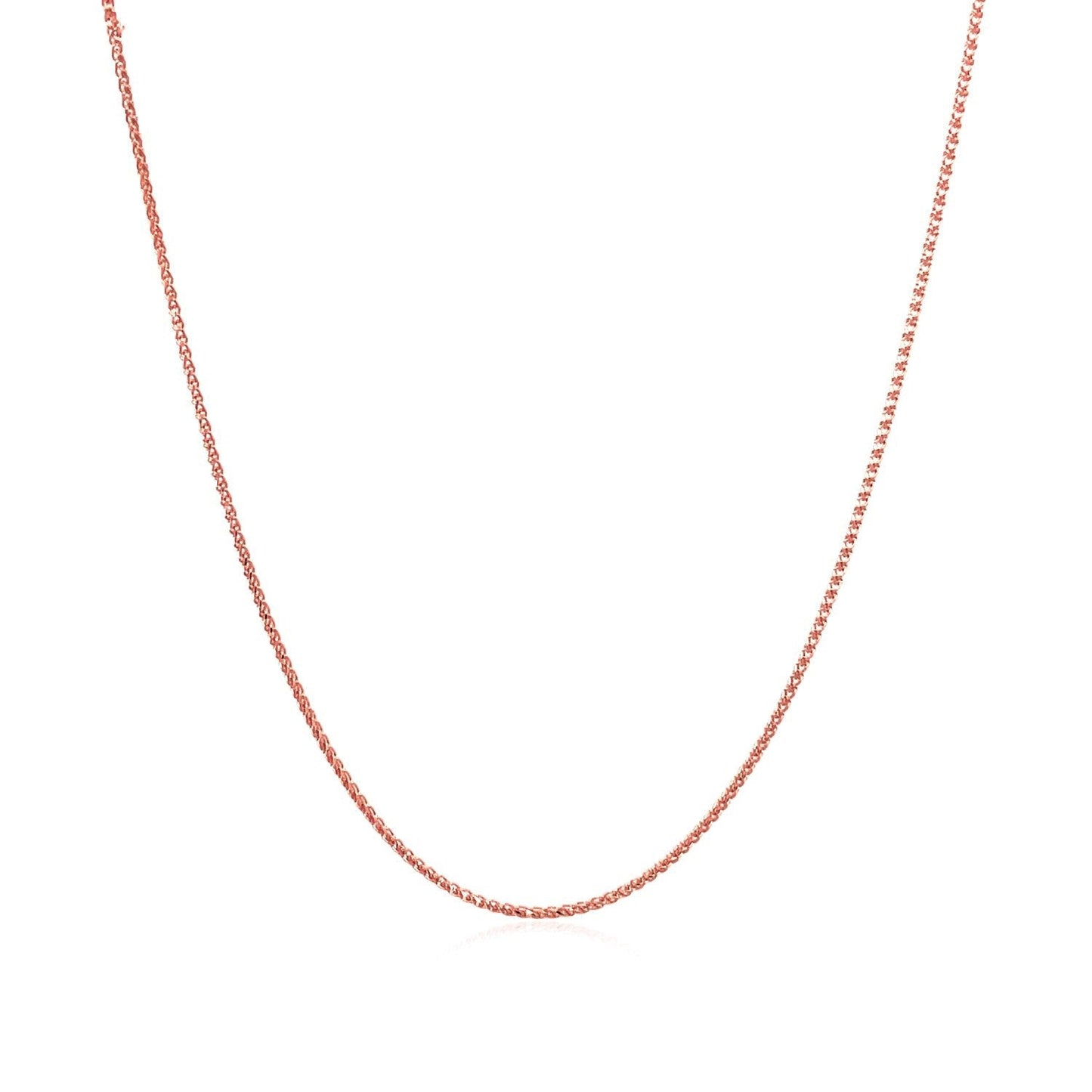 Cadena de trigo redonda de oro rosa de 14k con corte de diamante 0.6mm