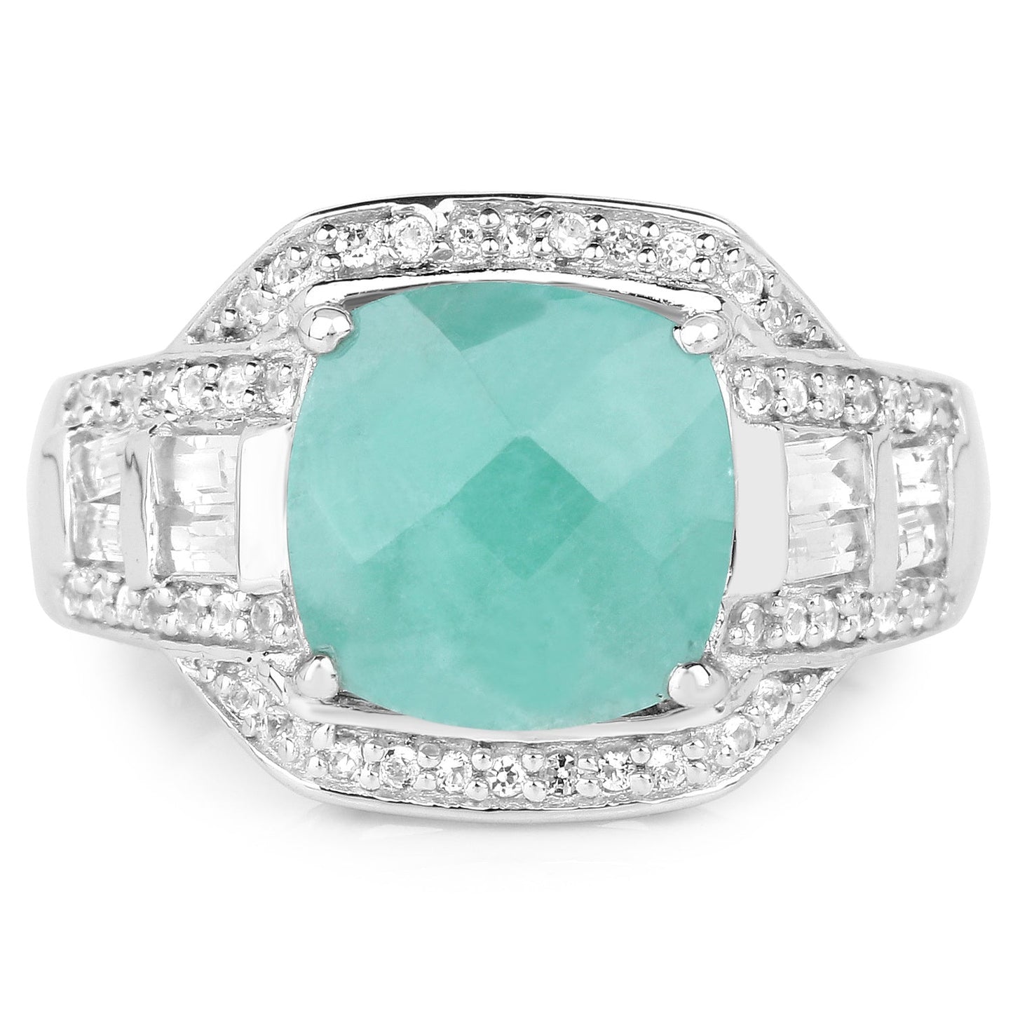 Anillo de plata de ley .925 con esmeralda genuina de 4,09 quilates y topacio blanco