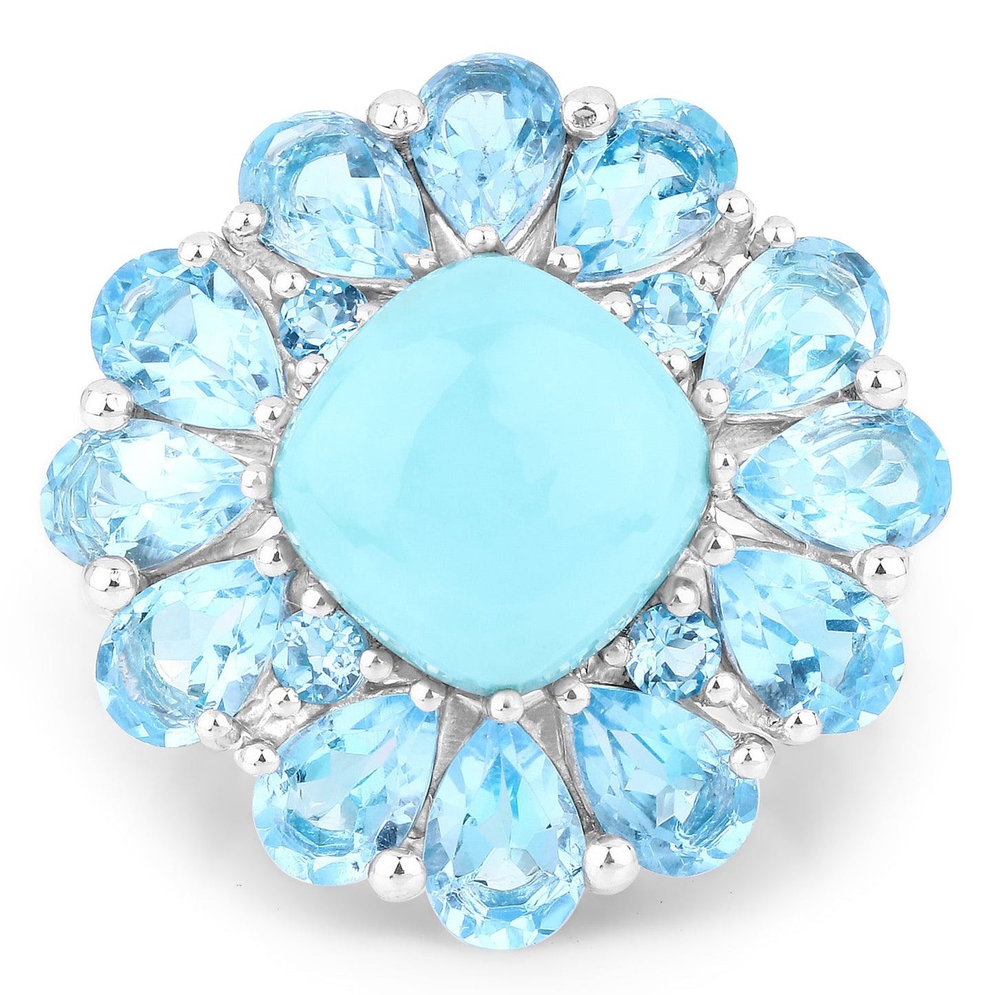 9.50 Carat Genuine Turquoise and Swiss Blue Topaz .925 Sterling Silver Ring