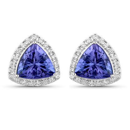 Pendientes de 3.82 quilates de tanzanita genuina y diamante blanco en oro blanco de 14K