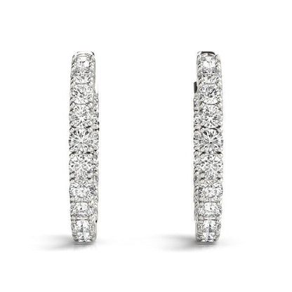 Pendientes de aro de oro blanco de 14 quilates con diamantes engastados de dos lados (3 1/2 quilates en total)