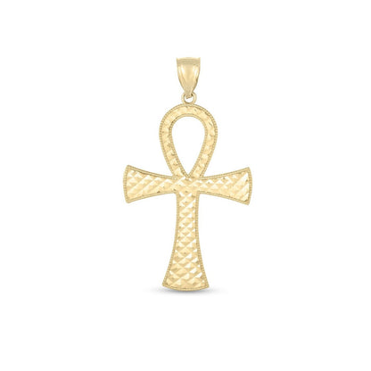 Colgante ankh de oro amarillo de 14k, con textura, alto pulido