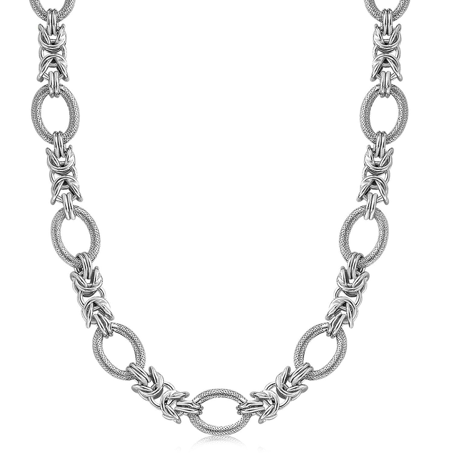 Collar de cadena ovalada de plata de ley rodiada con nudos y textura