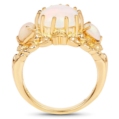 14K Yellow Gold Plated 3.26 Carat Genuine Ethiopian Opal .925 Sterling Silver Ring