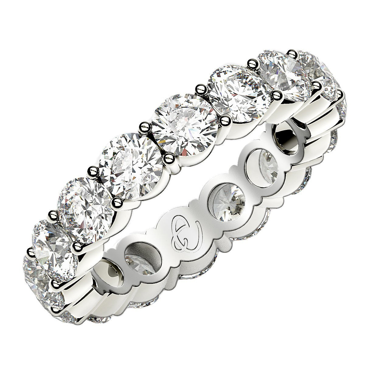 Anillo de eternidad de diamantes redondos cultivados en laboratorio de oro blanco de 14k (4 ct de peso total FG/VS2)