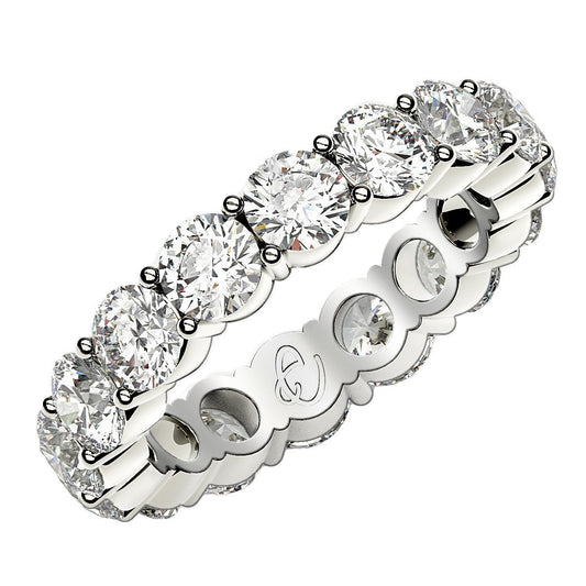 Anillo de eternidad de diamantes redondos cultivados en laboratorio de oro blanco de 14k (4 ct de peso total FG/VS2)