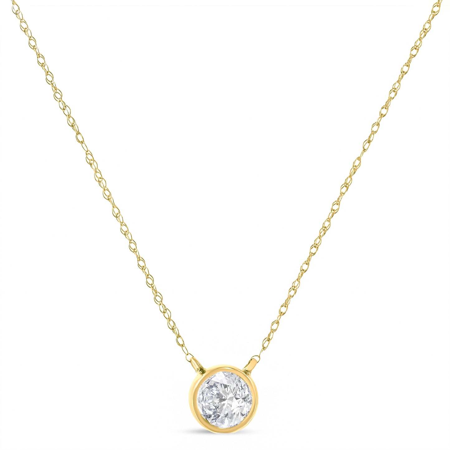 Collar con colgante de plata de ley .925 de 18" con bisel de diamante de talla redonda de 1/10 Cttw (color J-K, claridad I1-I2)