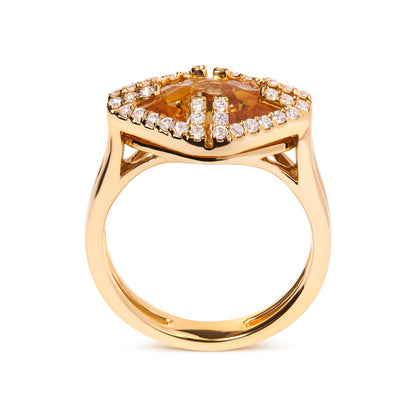 Anillo de cóctel de oro amarillo de 14 quilates con citrino amarillo talla marquesa y halo de diamante de 1/3 quilates (color G-H, claridad SI1-SI2) - Talla 7