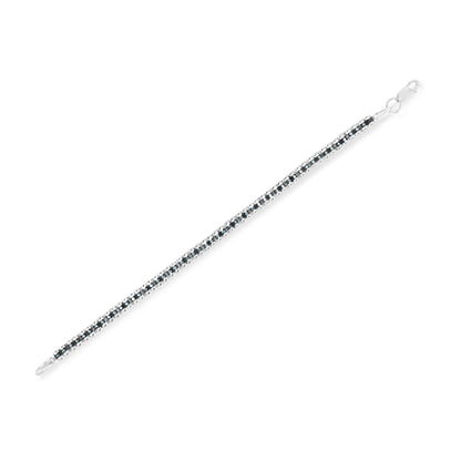 Pulsera de tenis de doble eslabón de 7" con diamantes talla rosa de 1,0 Cttw en plata de ley .925 con rodio negro (color azul, claridad I1-I2)