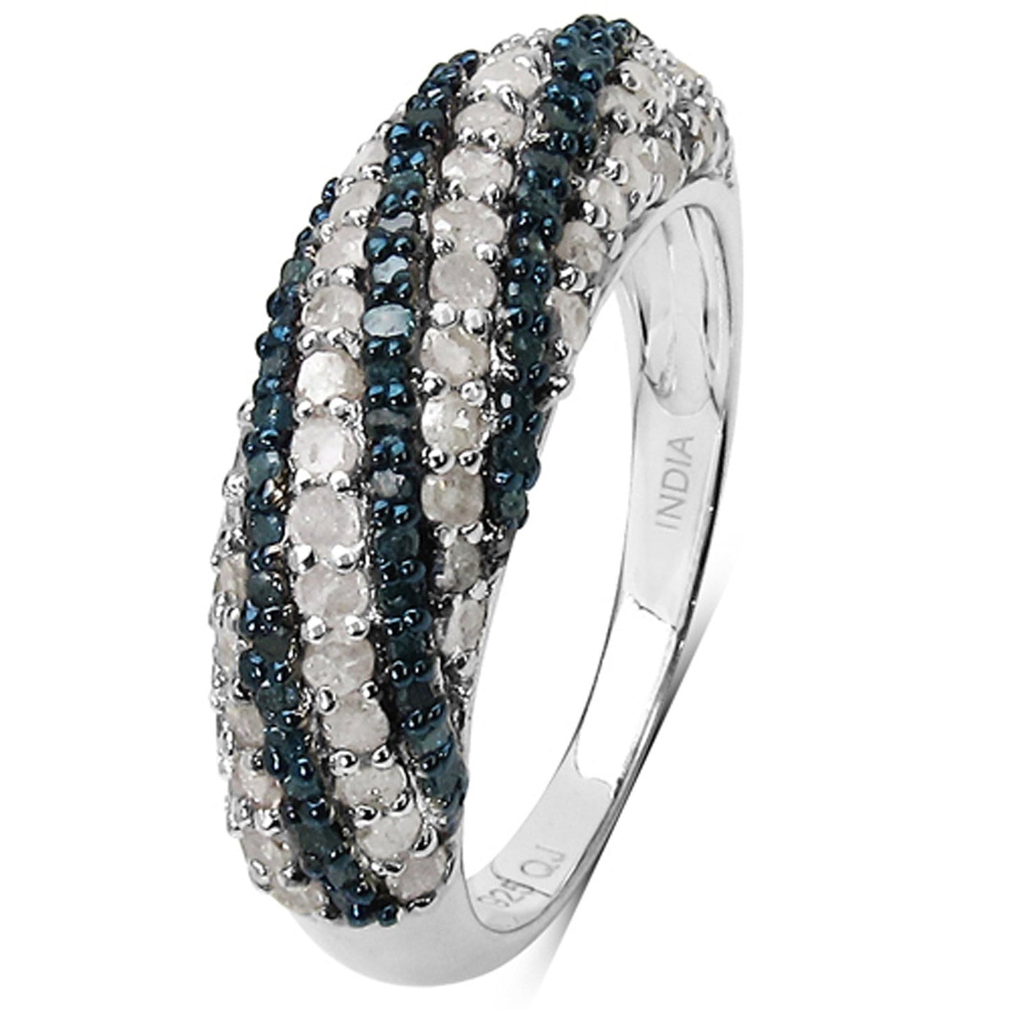 Anillo de plata de ley .925 con diamante azul auténtico y diamante blanco de 1,25 quilates