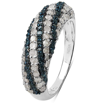 Anillo de plata de ley .925 con diamante azul auténtico y diamante blanco de 1,25 quilates